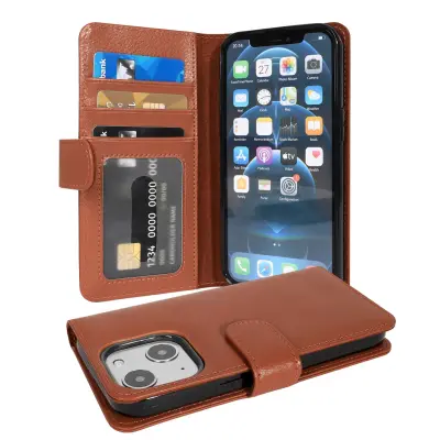 Cadorabo Ohišje, združljivo z Apple iPhone 13 MINI v cognac brown - Zaščitni ovitek z magnetnim zapiranjem in 3 režami za kartice