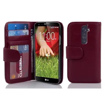 Cadorabo Ohišje, združljivo z LG G2 v bordo vijolična - Zaščitni ovitek z magnetnim zapiranjem in 3 režami za kartice