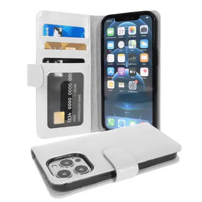 Cadorabo Ohišje, združljivo z Apple iPhone 13 PRO MAX v snežno bela - Zaščitni ovitek z magnetnim zapiranjem in 3 režami za kartice