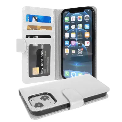Cadorabo Ohišje, združljivo z Apple iPhone 13 MINI v snežno bela - Zaščitni ovitek z magnetnim zapiranjem in 3 režami za kartice