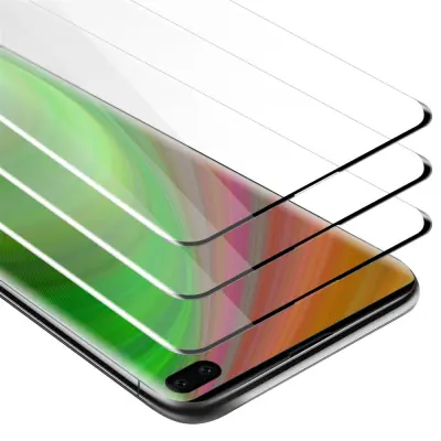 CADORABO Samsung Galaxy S10 PLUS - Zaščitna folija v transparentno s čarno - 3-pack Kaljeno steklo za zaščito zaslona s trdoto 9H in 3D dotikom