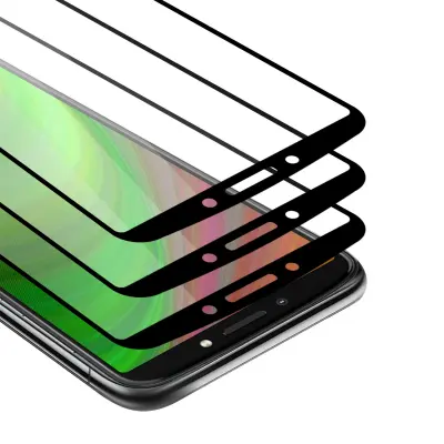 CADORABO Motorola MOTO E5 PLUS - Zaščitna folija v transparentno s čarno - 3-pack Kaljeno steklo za zaščito zaslona s trdoto 9H in 3D dotikom