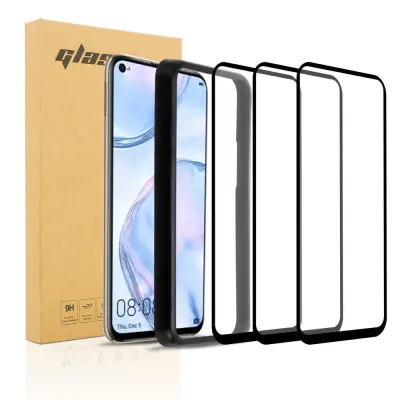 Cadorabo 3x Celotna zaščitna folija za zaslon, združljiva z Huawei NOVA 6 SE/P40 LITE/NOVA 7i v transparentna s črno - 3-pack Kaljeno steklo za zaščit