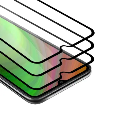 CADORABO Xiaomi RedMi 9A/RedMi 9AT - Zaščitna folija v transparentno s čarno - 3-pack Kaljeno steklo za zaščito zaslona s trdoto 9H in 3D dot