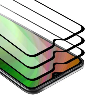 CADORABO Samsung Galaxy A20s - Zaščitna folija v transparentno s čarno - 3-pack Kaljeno steklo za zaščito zaslona s trdoto 9H in 3D dotikom