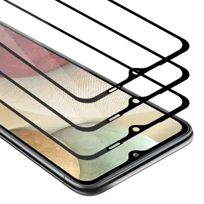 CADORABO Samsung Galaxy A12/M12 - Zaščitna folija v transparentno s čarno - 3-pack Kaljeno steklo za zaščito zaslona s trdoto 9H in 3D dotiko