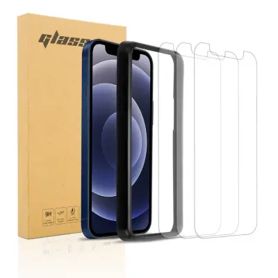 Cadorabo 3x Oklepni film združljiv z Apple iPhone 12 PRO MAX v transparentna - 3-pack Kaljeno steklo za zaščito zaslona s pripomočkom za namestitev