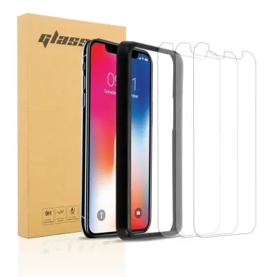 Cadorabo 3x Oklepni film združljiv z Apple iPhone XR v transparentna - 3-pack Kaljeno steklo za zaščito zaslona s pripomočkom za namestitev