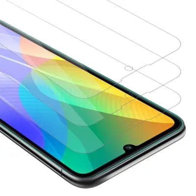 CADORABO Huawei Y6P - Zaščitna folija v visoka prosojnost - 3-pack Kaljeno zaščitno steklo za zaslone s trdoto 9H in združljivostjo s 3D dotikom