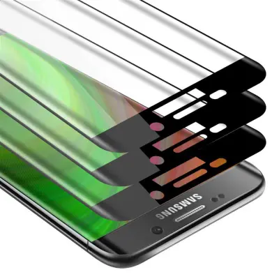 CADORABO Samsung Galaxy S6 EDGE - Zaščitna folija v transparentno s čarno - 3-pack Kaljeno steklo za zaščito zaslona s trdoto 9H in 3D dotikom