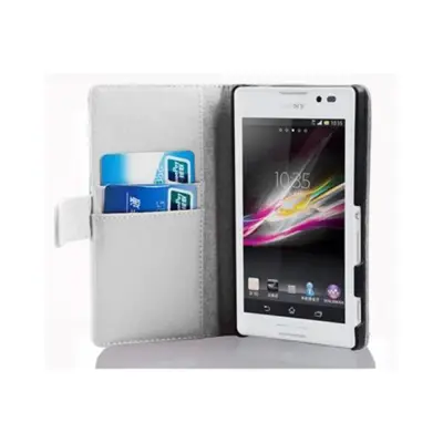 Cadorabo Ohišje, združljivo z Sony Xperia C v snežno bela - Zaščitni ovitek iz gladkega umetnega usnja in žep za kartice