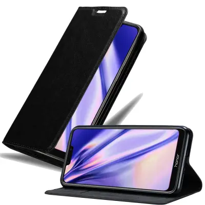 Cadorabo Ohišje, združljivo z Honor 8C v nočna črna - Zaščitni ovitek z magnetnim zapiranjem, stoječo funkcijo in režo za kartice