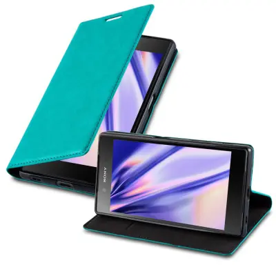 Cadorabo Ohišje, združljivo z Sony Xperia Z5 v bencinsko turkizna - Zaščitni ovitek z magnetnim zapiranjem, stoječo funkcijo in režo za kartice