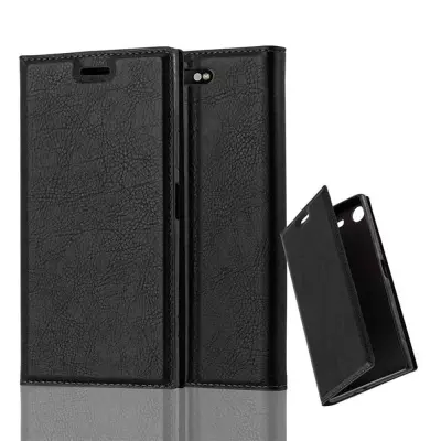 Cadorabo Ohišje, združljivo z Sony Xperia XZ1 v nočna črna - Zaščitni ovitek z magnetnim zapiranjem, stoječo funkcijo in režo za kartice