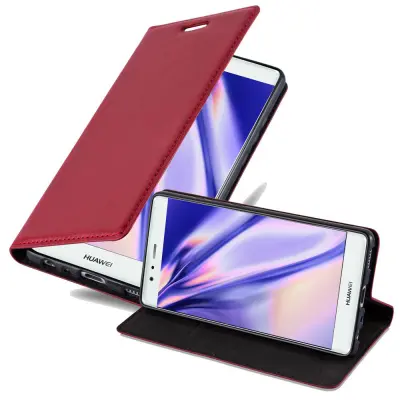 Cadorabo Ohišje, združljivo z Huawei P9 v rdeče jabolko - Zaščitni ovitek z magnetnim zapiranjem, stoječo funkcijo in režo za kartice