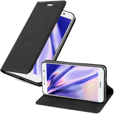 Cadorabo Ohišje, združljivo z Huawei Y5 2017 / Y6 2017 v nočna črna - Zaščitni ovitek z magnetnim zapiranjem, stoječo funkcijo in režo za kartice