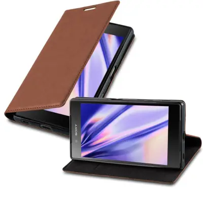 Cadorabo Ohišje, združljivo z Sony Xperia Z5 v kapučino rjava - Zaščitni ovitek z magnetnim zapiranjem, stoječo funkcijo in režo za kartice