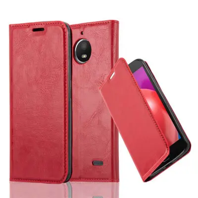 Cadorabo Ohišje, združljivo z Motorola MOTO E4 v rdeče jabolko - Zaščitni ovitek z magnetnim zapiranjem, stoječo funkcijo in režo za kartice
