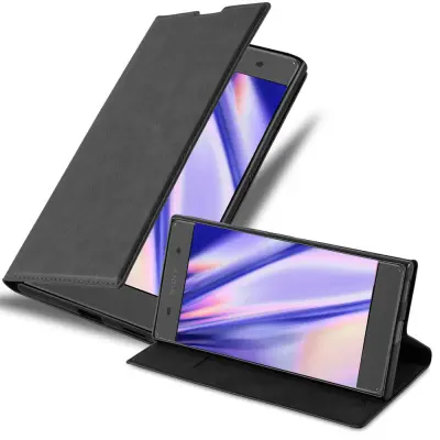 Cadorabo Ohišje, združljivo z Sony Xperia XA v nočna črna - Zaščitni ovitek z magnetnim zapiranjem, stoječo funkcijo in režo za kartice