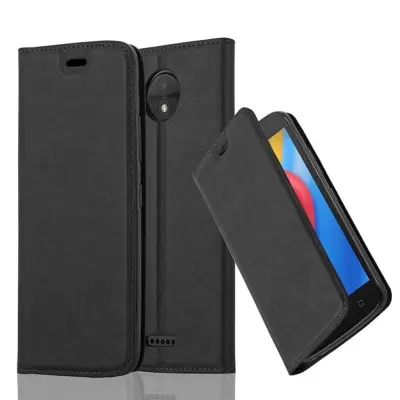 Cadorabo Ohišje, združljivo z Motorola MOTO C v nočna črna - Zaščitni ovitek z magnetnim zapiranjem, stoječo funkcijo in režo za kartice