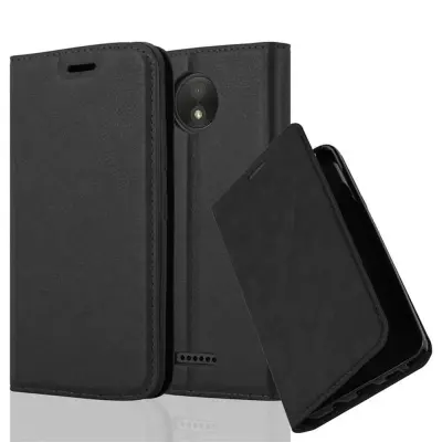 Cadorabo Ohišje, združljivo z Motorola MOTO C PLUS v nočna črna - Zaščitni ovitek z magnetnim zapiranjem, stoječo funkcijo in režo za kartice