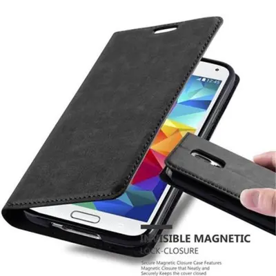 Cadorabo Ohišje, združljivo z Samsung Galaxy S5 / S5 NEO v nočna črna - Zaščitni ovitek z magnetnim zapiranjem, stoječo funkcijo in režo za kartice