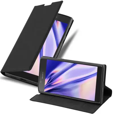 Cadorabo Ohišje, združljivo z Sony Xperia L1 v nočna črna - Zaščitni ovitek z magnetnim zapiranjem, stoječo funkcijo in režo za kartice