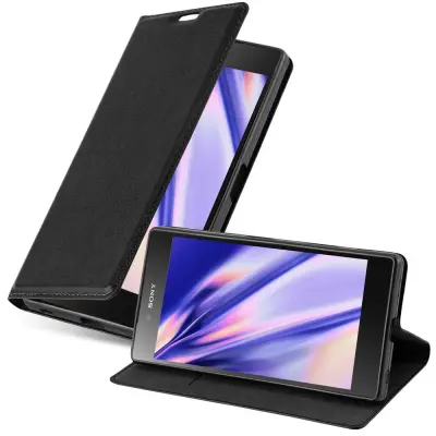 Cadorabo Ohišje, združljivo z Sony Xperia Z5 v nočna črna - Zaščitni ovitek z magnetnim zapiranjem, stoječo funkcijo in režo za kartice