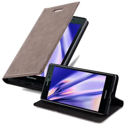 Cadorabo Ohišje, združljivo z Huawei ASCEND P7 v kavovinsko rdeča - Zaščitni ovitek z magnetnim zapiranjem, stoječo funkcijo in režo za kartice