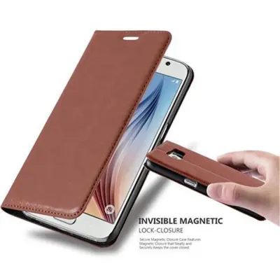 Cadorabo Ohišje, združljivo z Samsung Galaxy S6 v kapučino rjava - Zaščitni ovitek z magnetnim zapiranjem, stoječo funkcijo in režo za kartice