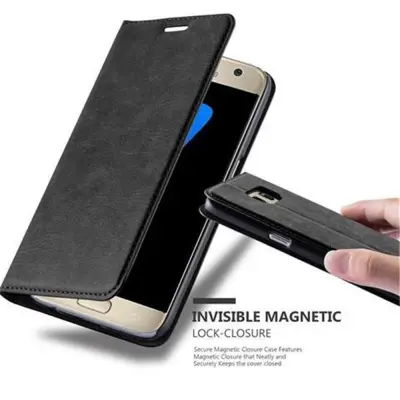Cadorabo Ohišje, združljivo z Samsung Galaxy S7 v nočna črna - Zaščitni ovitek z magnetnim zapiranjem, stoječo funkcijo in režo za kartice