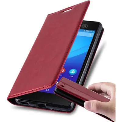Cadorabo Ohišje, združljivo z Sony Xperia M5 v rdeče jabolko - Zaščitni ovitek z magnetnim zapiranjem, stoječo funkcijo in režo za kartice