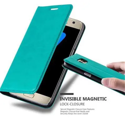 Cadorabo Ohišje, združljivo z Samsung Galaxy S7 v bencinsko turkizna - Zaščitni ovitek z magnetnim zapiranjem, stoječo funkcijo in režo za kartice