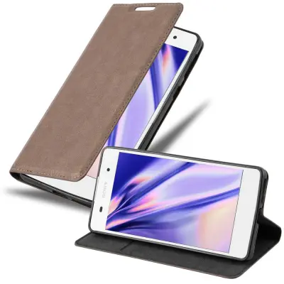Cadorabo Ohišje, združljivo z Sony Xperia E5 v kavovinsko rdeča - Zaščitni ovitek z magnetnim zapiranjem, stoječo funkcijo in režo za kartice