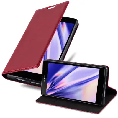 Cadorabo Ohišje, združljivo z Sony Xperia Z1 v rdeče jabolko - Zaščitni ovitek z magnetnim zapiranjem, stoječo funkcijo in režo za kartice