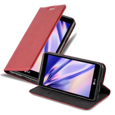 Cadorabo Ohišje, združljivo z LG X POWER v rdeče jabolko - Zaščitni ovitek z magnetnim zapiranjem, stoječo funkcijo in režo za kartice