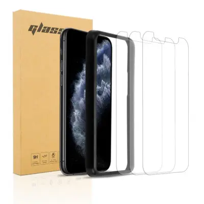 Cadorabo 3x Oklepni film združljiv z Apple iPhone 11 v transparentna - 3-pack Kaljeno steklo za zaščito zaslona s pripomočkom za namestitev