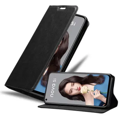CADORABO Huawei NOVA 5i/P20 LITE 2019 v nočna črna - Zaščitni ovitek z magnetnim zapiranjem, stoječo funkcijo in režo za kartice