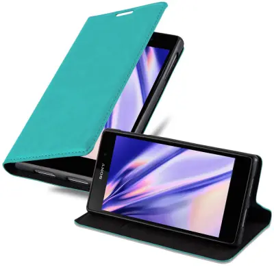 Cadorabo Ohišje, združljivo z Sony Xperia Z1 v bencinsko turkizna - Zaščitni ovitek z magnetnim zapiranjem, stoječo funkcijo in režo za kartice