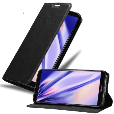 CADORABO Huawei P SMART 2018/Enjoy 7S v nočna črna - Zaščitni ovitek z magnetnim zapiranjem, stoječo funkcijo in režo za kartice