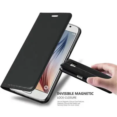 Cadorabo Ohišje, združljivo z Samsung Galaxy S6 v nočna črna - Zaščitni ovitek z magnetnim zapiranjem, stoječo funkcijo in režo za kartice