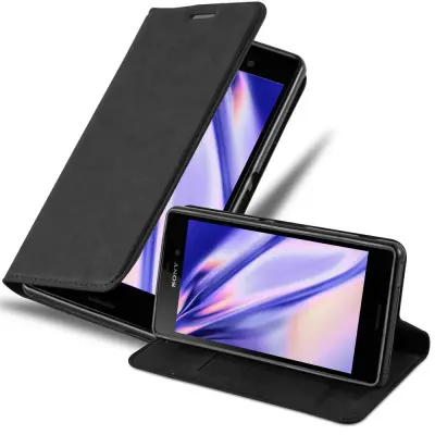 Cadorabo Ohišje, združljivo z Sony Xperia M4 AQUA v nočna črna - Zaščitni ovitek z magnetnim zapiranjem, stoječo funkcijo in režo za kartice