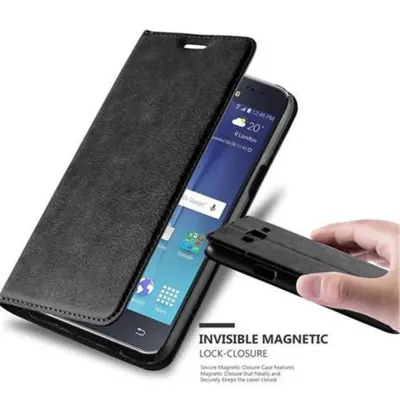 Cadorabo Ohišje, združljivo z Samsung Galaxy J5 2015 v nočna črna - Zaščitni ovitek z magnetnim zapiranjem, stoječo funkcijo in režo za kartice