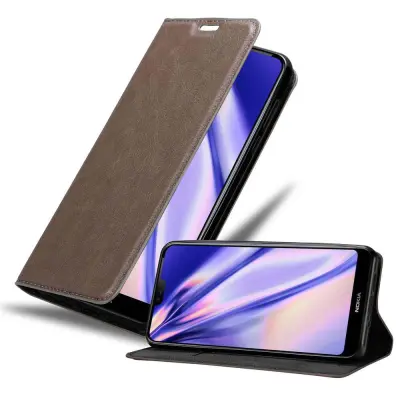 Cadorabo Ohišje, združljivo z Nokia 7.1 v kavovinsko rdeča - Zaščitni ovitek z magnetnim zapiranjem, stoječo funkcijo in režo za kartice