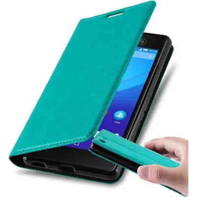 Cadorabo Ohišje, združljivo z Sony Xperia M5 v bencinsko turkizna - Zaščitni ovitek z magnetnim zapiranjem, stoječo funkcijo in režo za kartice