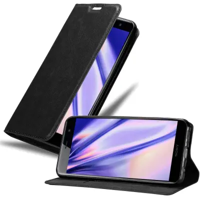 Cadorabo Ohišje, združljivo z Sony Xperia XZ2 PREMIUM v nočna črna - Zaščitni ovitek z magnetnim zapiranjem, stoječo funkcijo in režo za kartice