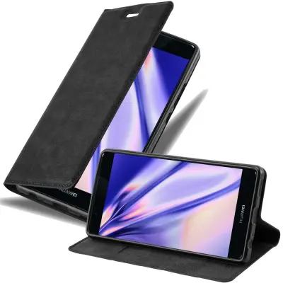 Cadorabo Ohišje, združljivo z Huawei P9 PLUS v nočna črna - Zaščitni ovitek z magnetnim zapiranjem, stoječo funkcijo in režo za kartice