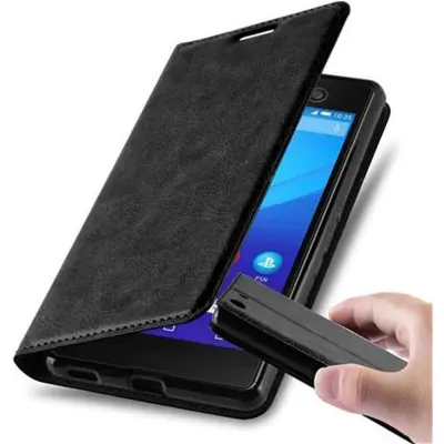 Cadorabo Ohišje, združljivo z Sony Xperia M5 v nočna črna - Zaščitni ovitek z magnetnim zapiranjem, stoječo funkcijo in režo za kartice