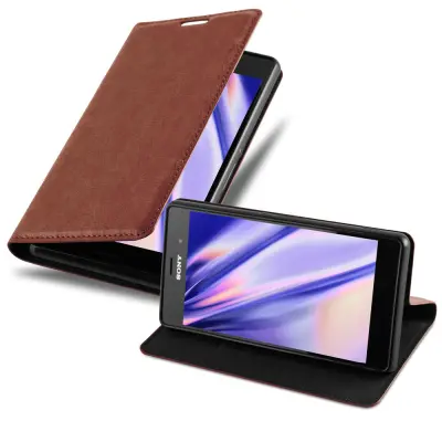 Cadorabo Ohišje, združljivo z Sony Xperia Z3 v kapučino rjava - Zaščitni ovitek z magnetnim zapiranjem, stoječo funkcijo in režo za kartice