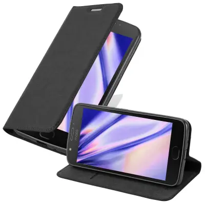 Cadorabo Ohišje, združljivo z Motorola MOTO E4 PLUS v nočna črna - Zaščitni ovitek z magnetnim zapiranjem, stoječo funkcijo in režo za kartice